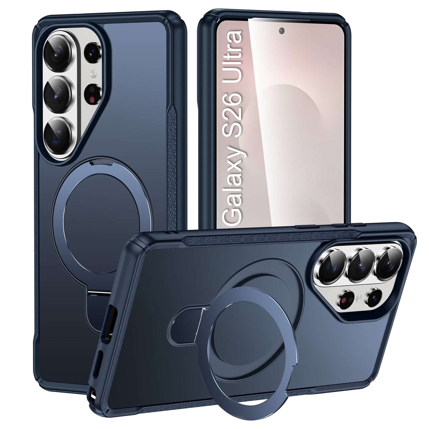 LuxuryKase Shockproof Back Cover with 90° Rotating Ring Kickstand | Mag-Safe Compatible | Rugged Armor Protection Case For iPhone & Samsung Series