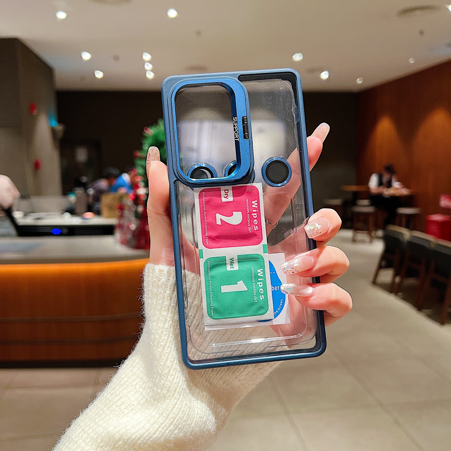 LuxuryKase Clear Case | Metal Lens Protector & 180° Rotating Bracket | Shockproof Transparent Hard Back Cover with Soft TPU Frame For iPhone & Samsung