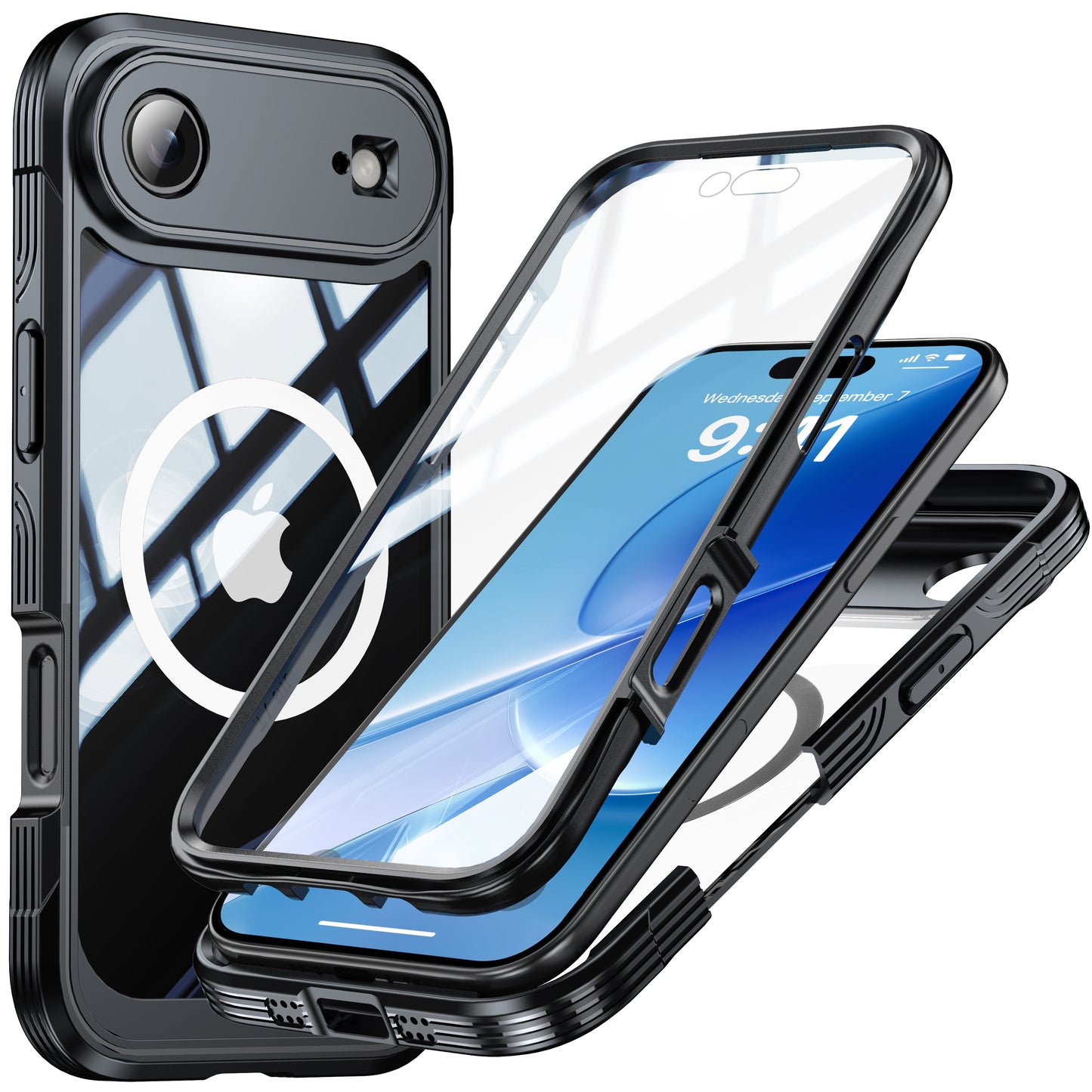 LuxuryKase Shockproof Front & Back Cover with Full Body Protection | Strong Grip | Camera & Screen Guard | Wireless Charging Support | Durable TPU+PC Design Cover For iPhone 16 Series