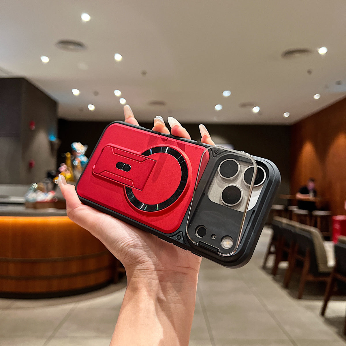 LuxuryKase Hybrid Armour Case | Built-In Foldable Kickstand | Flip Camera Lens Protection Frame Design | MagSafe Compatible | Rugged PC & TPU Cover For iPhone & Samsung Series