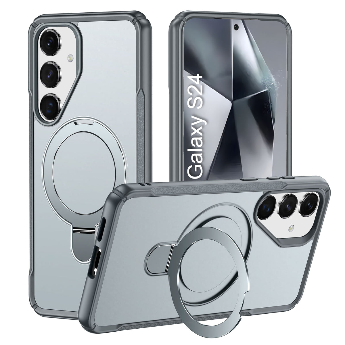 LuxuryKase Shockproof Back Cover with 90° Rotating Ring Kickstand | Mag-Safe Compatible | Rugged Armor Protection Case For iPhone & Samsung Series