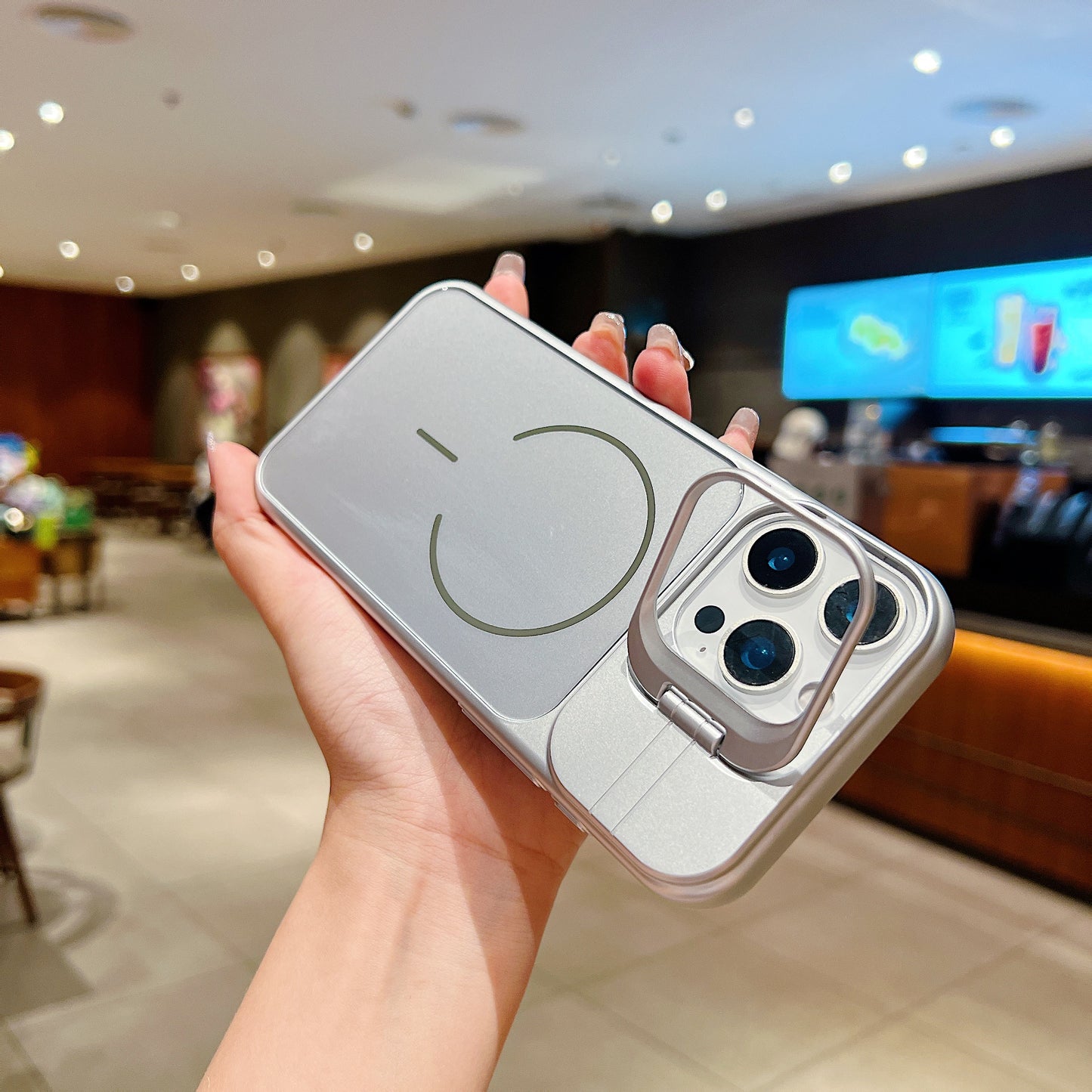 LuxuryKase Premium Glass Case | Built-in Camera Stand | Hard PC & Glass | MagSafe Compatible | Raised Edges for Camera & Screen Protection | Shockproof Design For iPhone