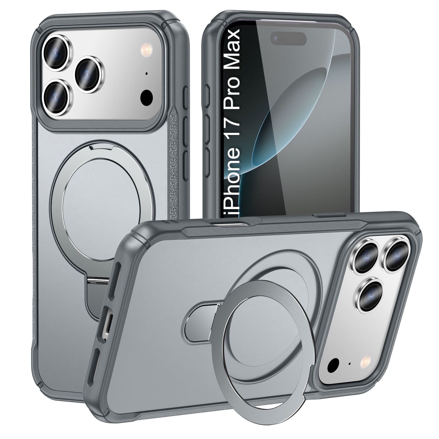 LuxuryKase Shockproof Back Cover with 360° Rotating Ring Kickstand | Mag-Safe Compatible | Rugged Armor Protection Case For iPhone Series