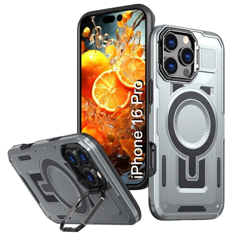 LuxuryKase Rugged Shockproof Magnetic Case with Kickstand | Dual Layer TPU+PC Protection | Mag-Safe Compatible | Camera Guard | Extreme Drop Resistance For iPhone Series