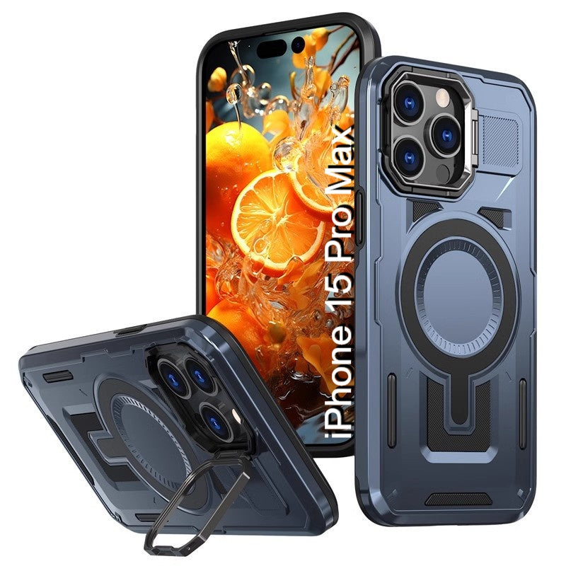 LuxuryKase Rugged Shockproof Magnetic Case with Kickstand | Dual Layer TPU+PC Protection | Mag-Safe Compatible | Camera Guard | Extreme Drop Resistance For iPhone Series