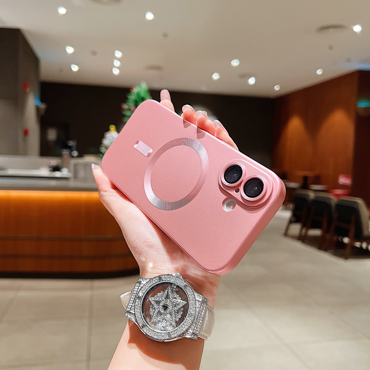 LuxuryKase LK022 Compatible Mag-Safe Magnetic Wireless Charging Matte Shockproof Silicone Case With Lens Protector Glass For iPhone