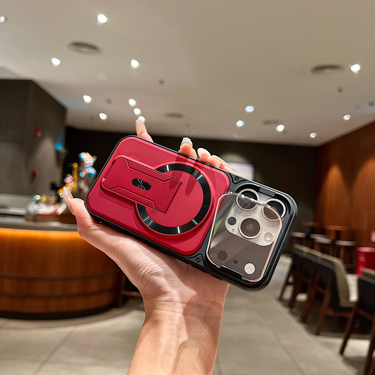 LuxuryKase Hybrid Armour Case | Built-In Foldable Kickstand | Flip Camera Lens Protection Frame Design | MagSafe Compatible | Rugged PC & TPU Cover For iPhone & Samsung Series