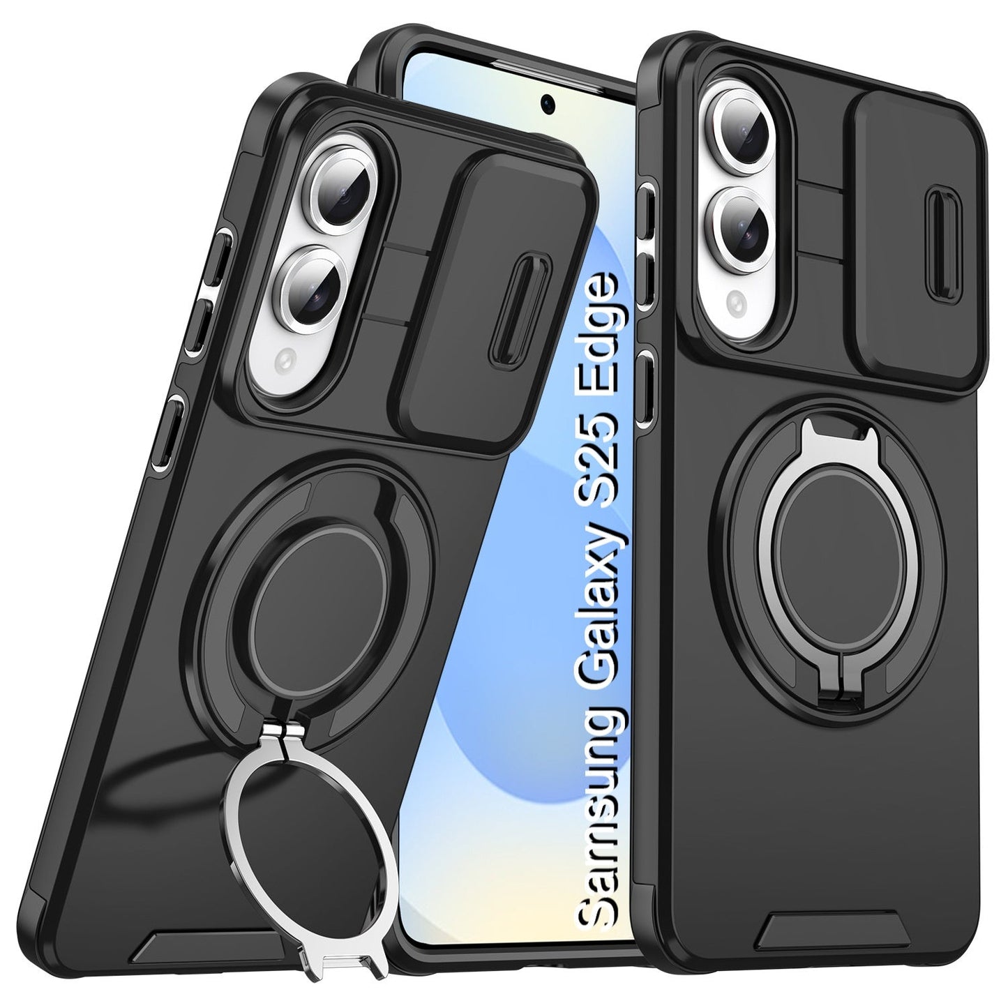 LuxuryKase Shockproof Magnetic Case with Slide Camera Cover | 360° Rotating Ring Kickstand | Mag-Safe Compatible | Rugged Armor Protection For Samsung Series