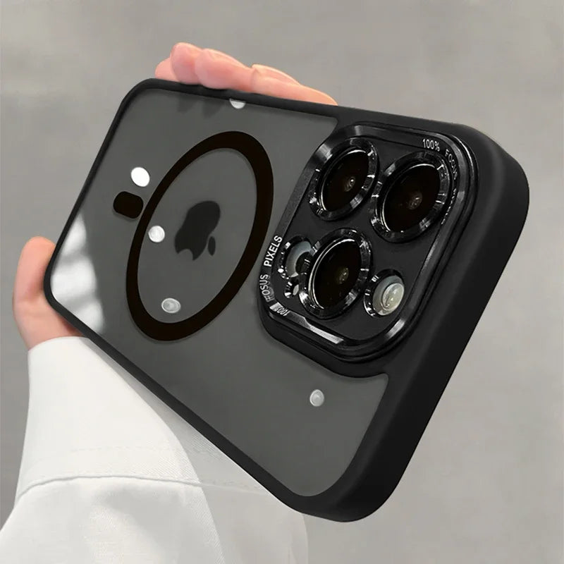 LuxuryKase Magnetic Clear Shockproof Case | MagSafe Compatible | Transparent Hard Back Cover with Full Camera Protection | Anti-Yellowing For iPhone Series