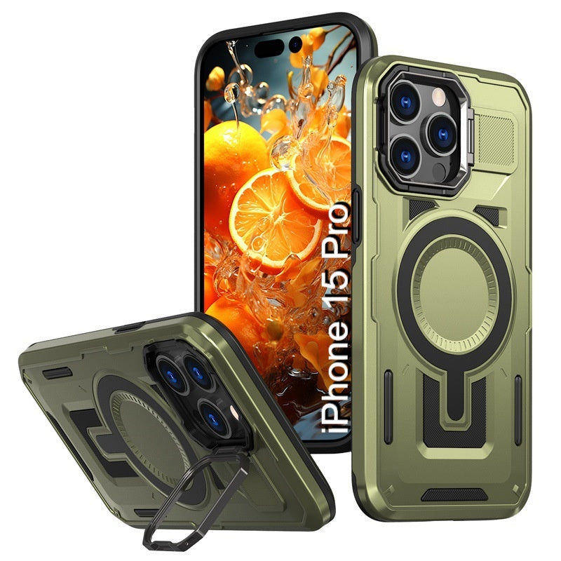 LuxuryKase Rugged Shockproof Magnetic Case with Kickstand | Dual Layer TPU+PC Protection | Mag-Safe Compatible | Camera Guard | Extreme Drop Resistance For iPhone Series