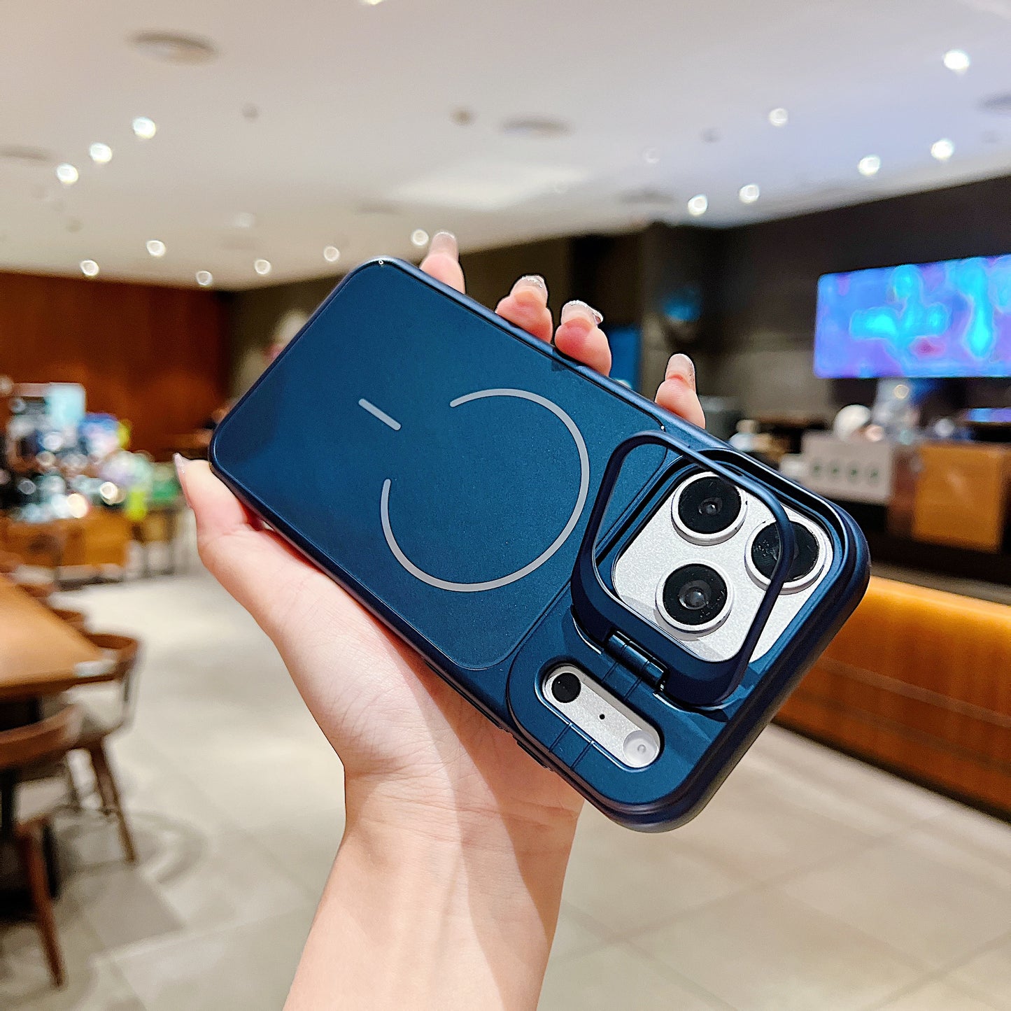LuxuryKase Premium Glass Case | Built-in Camera Stand | Hard PC & Glass | MagSafe Compatible | Raised Edges for Camera & Screen Protection | Shockproof Design For iPhone