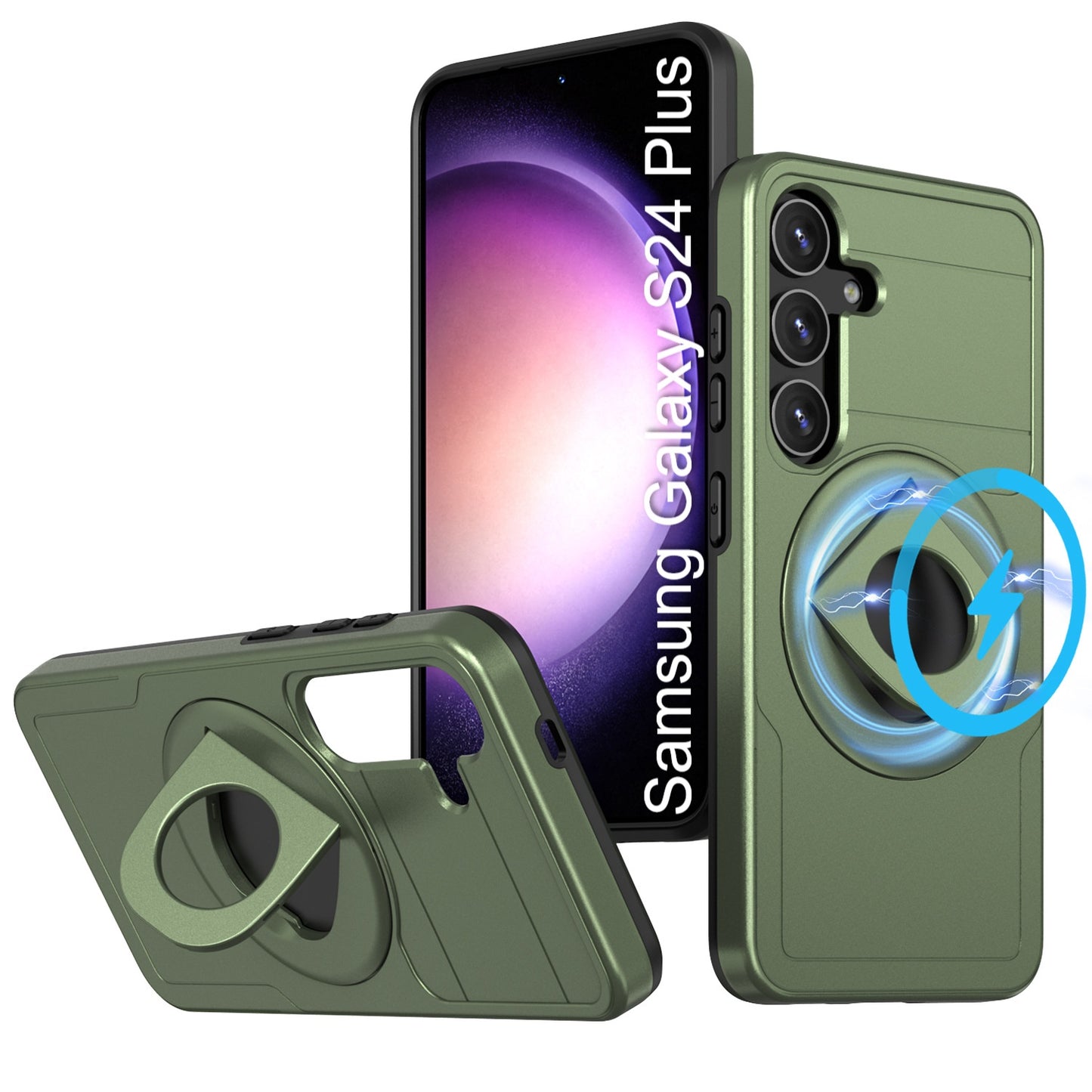 LuxuryKase Shockproof Rugged Back Cover | Heavy Duty Armor Case with MagSafe Compatible 360° Ring Holder | Finger Ring Kickstand | Drop Protection For Samsung Series