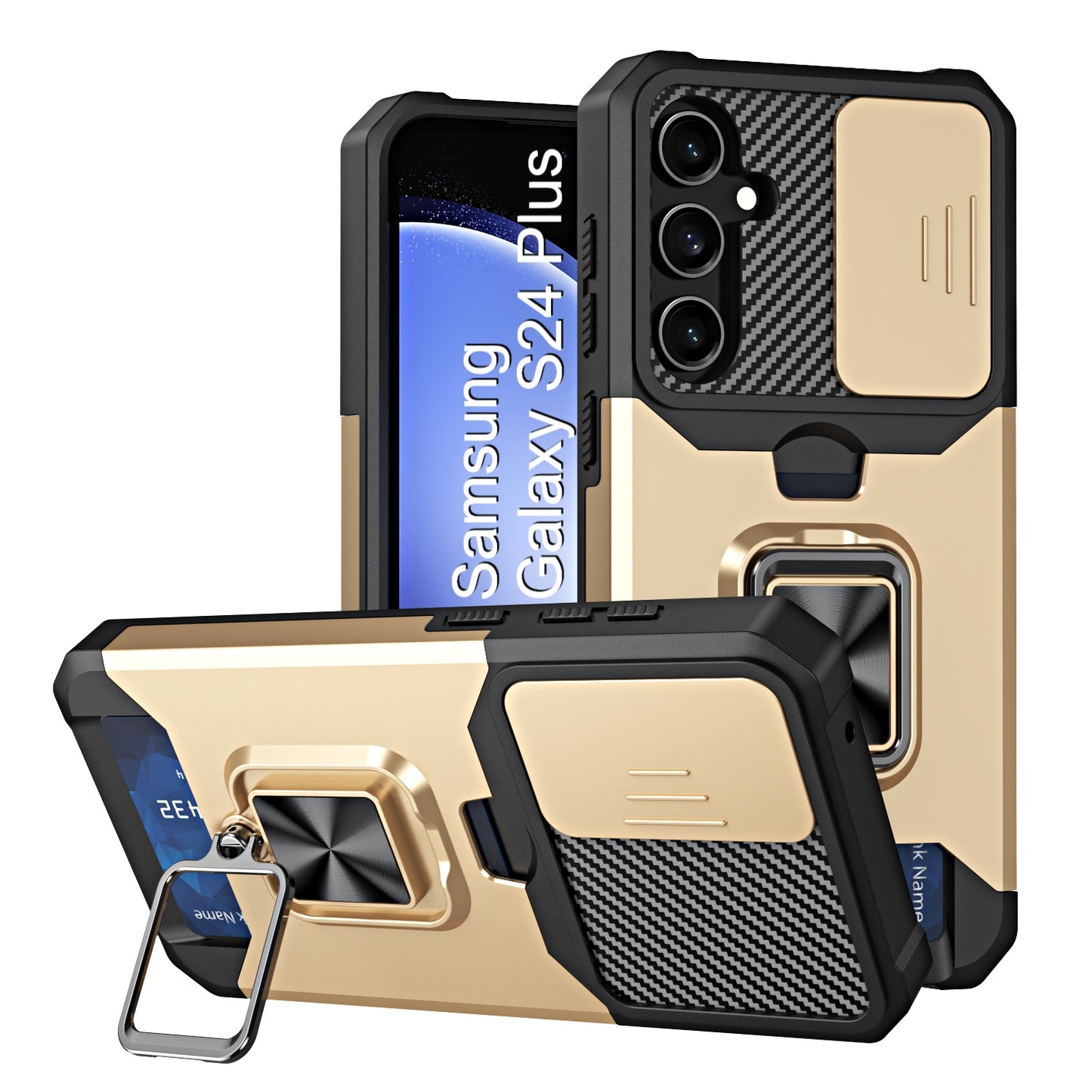 LuxuryKase Shockproof Armor Case | Slide Camera Cover | Hidden Card Slot | Rotating Ring Kickstand | Magnetic Car Mount Support | Military Grade Protection For iPhone & Samsung