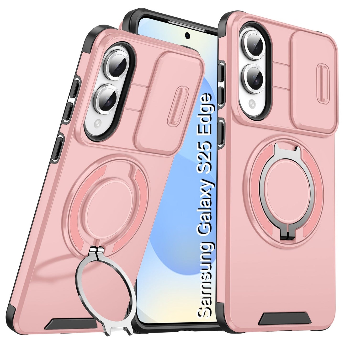 LuxuryKase Shockproof Magnetic Case with Slide Camera Cover | 360° Rotating Ring Kickstand | Mag-Safe Compatible | Rugged Armor Protection For Samsung Series