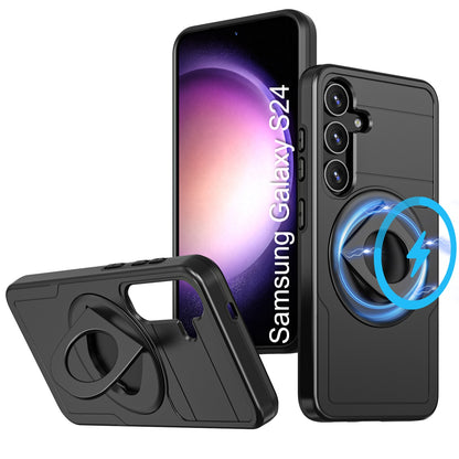 LuxuryKase Shockproof Rugged Back Cover | Heavy Duty Armor Case with MagSafe Compatible 360° Ring Holder | Finger Ring Kickstand | Drop Protection For Samsung Series