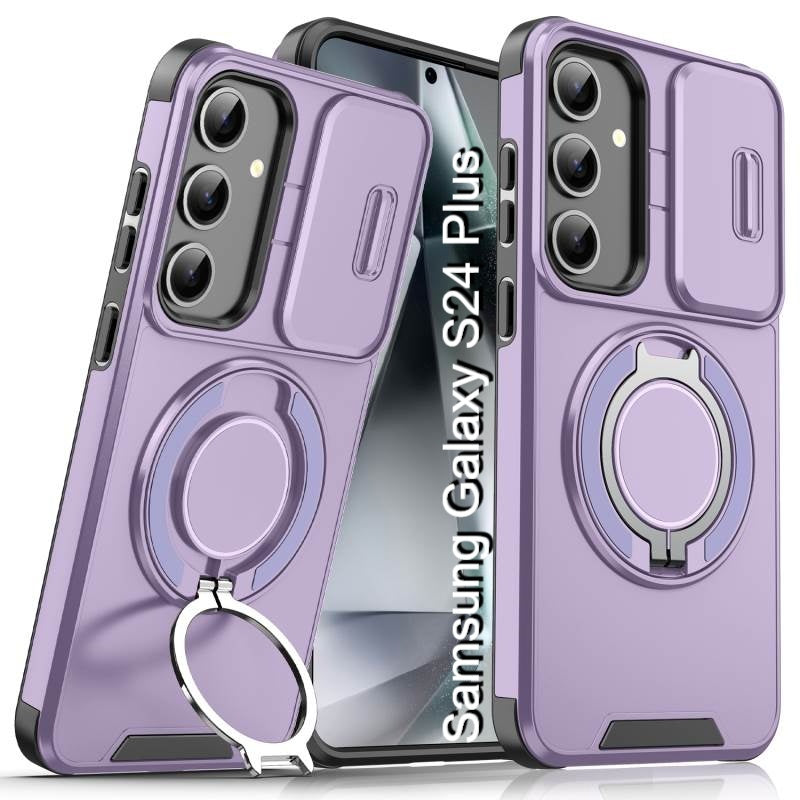 LuxuryKase Shockproof Magnetic Case with Slide Camera Cover | 360° Rotating Ring Kickstand | Mag-Safe Compatible | Rugged Armor Protection For Samsung Series