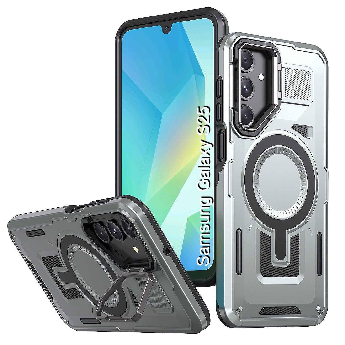LuxuryKase Rugged Shockproof Magnetic Case with Kickstand | Dual Layer TPU+PC Protection | Mag-Safe Compatible | Camera Guard | Extreme Drop Resistance For Samsung Series