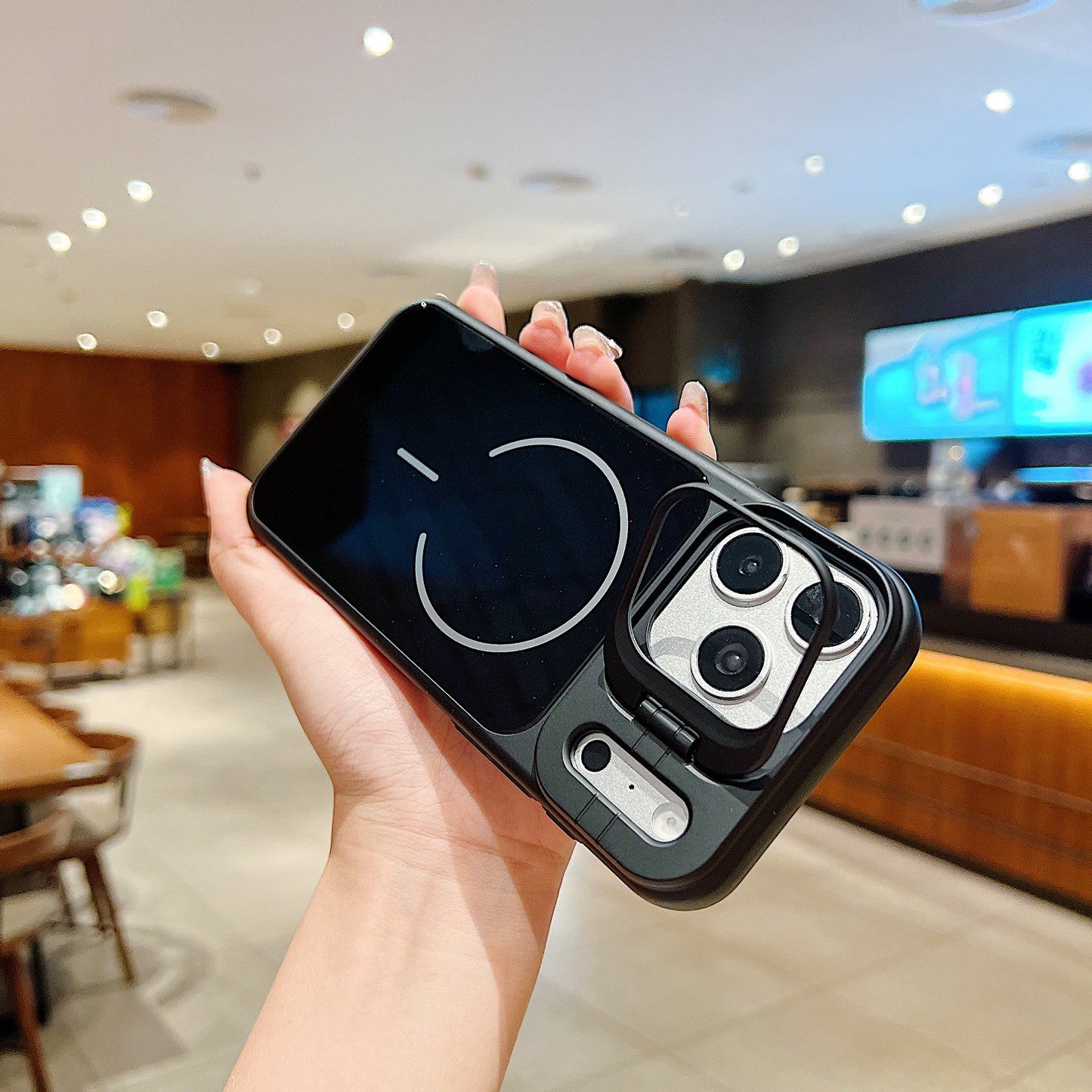 LuxuryKase Premium Glass Case | Built-in Camera Stand | Hard PC & Glass | MagSafe Compatible | Raised Edges for Camera & Screen Protection | Shockproof Design For iPhone
