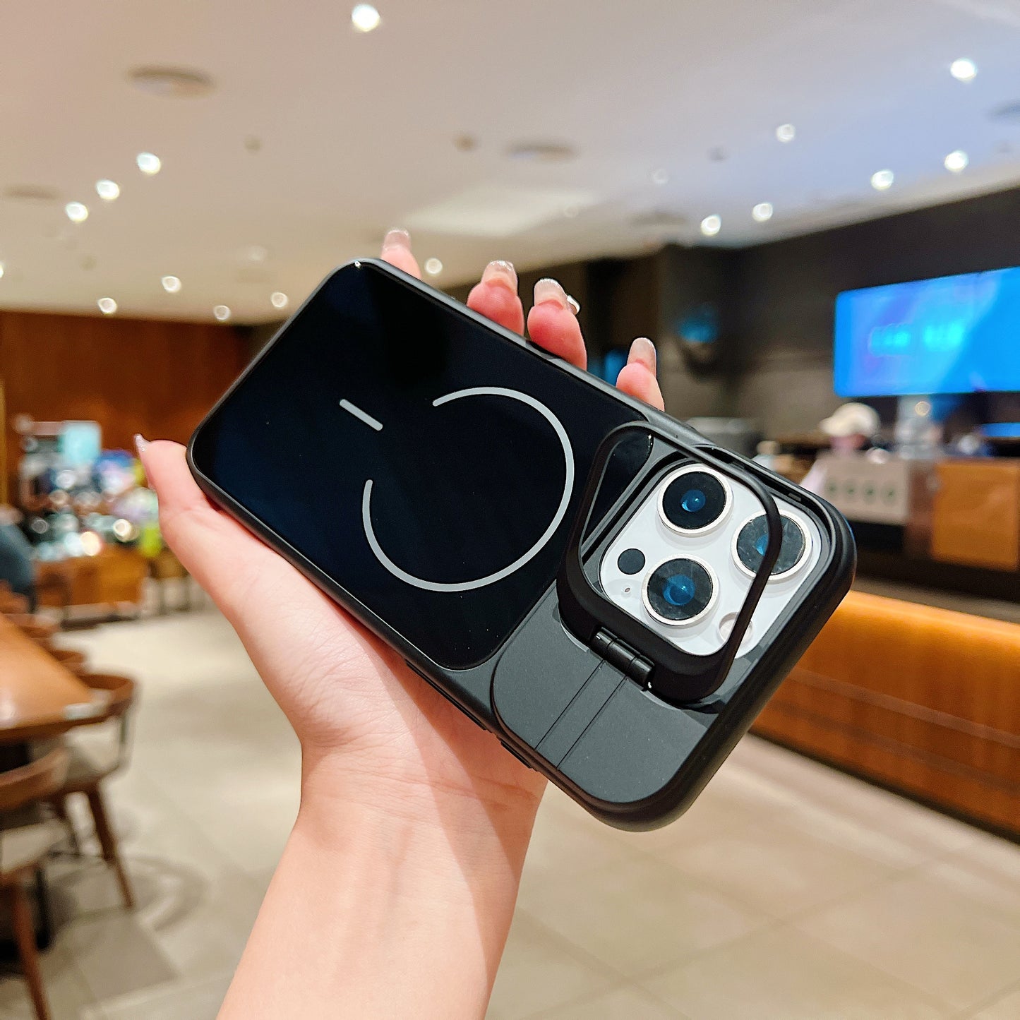 LuxuryKase Premium Glass Case | Built-in Camera Stand | Hard PC & Glass | MagSafe Compatible | Raised Edges for Camera & Screen Protection | Shockproof Design For iPhone
