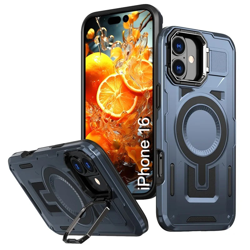 LuxuryKase Rugged Shockproof Magnetic Case with Kickstand | Dual Layer TPU+PC Protection | Mag-Safe Compatible | Camera Guard | Extreme Drop Resistance For iPhone Series