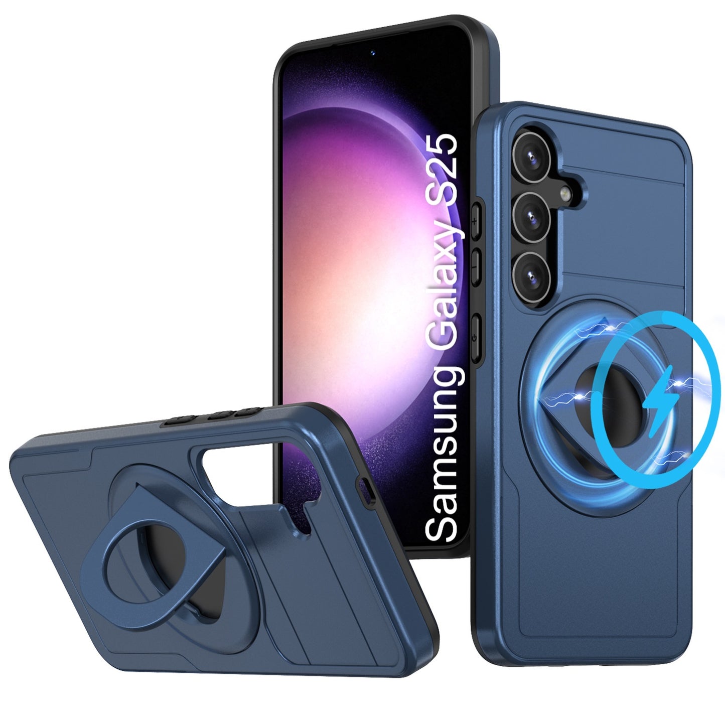 LuxuryKase Shockproof Rugged Back Cover | Heavy Duty Armor Case with MagSafe Compatible 360° Ring Holder | Finger Ring Kickstand | Drop Protection For Samsung Series