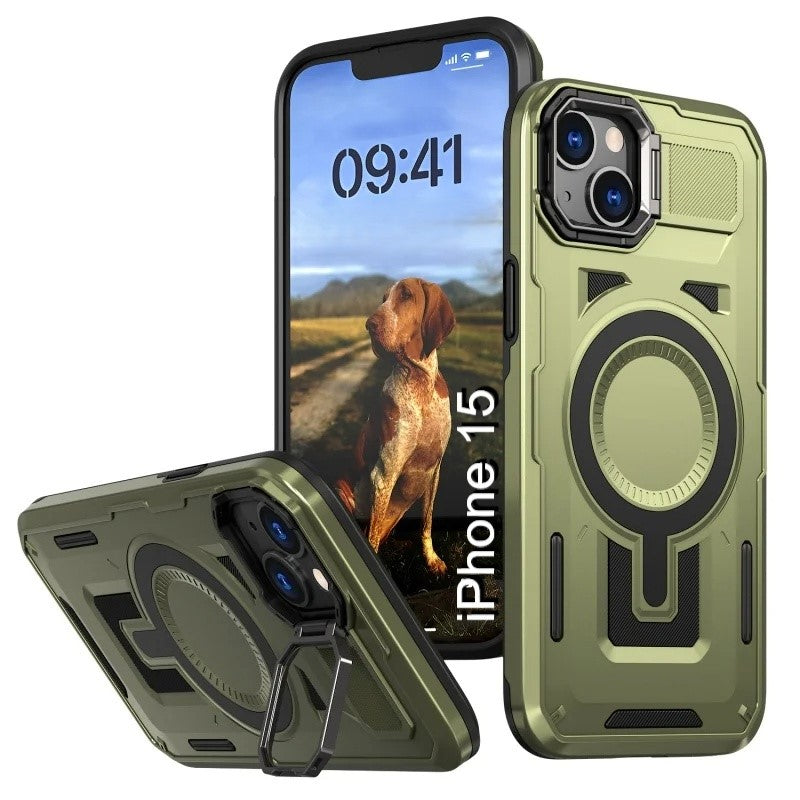 LuxuryKase Rugged Shockproof Magnetic Case with Kickstand | Dual Layer TPU+PC Protection | Mag-Safe Compatible | Camera Guard | Extreme Drop Resistance For iPhone Series