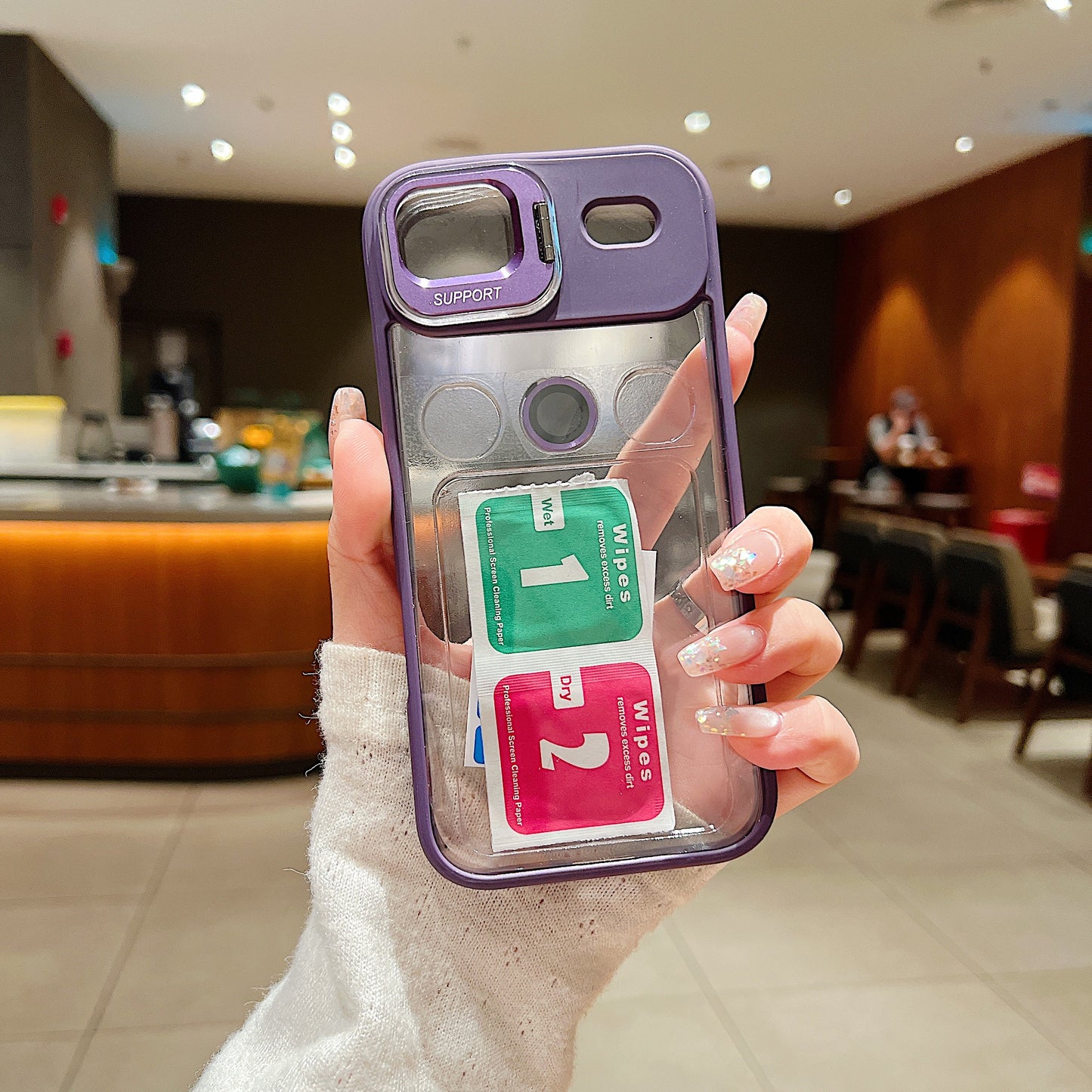 LuxuryKase Clear Case | Metal Lens Protector & 180° Rotating Bracket | Shockproof Transparent Hard Back Cover with Soft TPU Frame For iPhone & Samsung