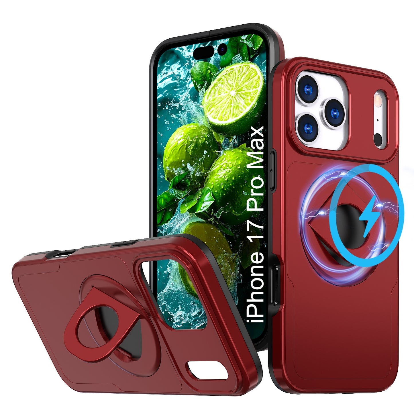 LuxuryKase Shockproof Rugged Back Cover | Heavy Duty Armor Case with MagSafe Compatible 360° Ring Holder | Finger Ring Kickstand | Drop Protection For iPhone & Samsung Series