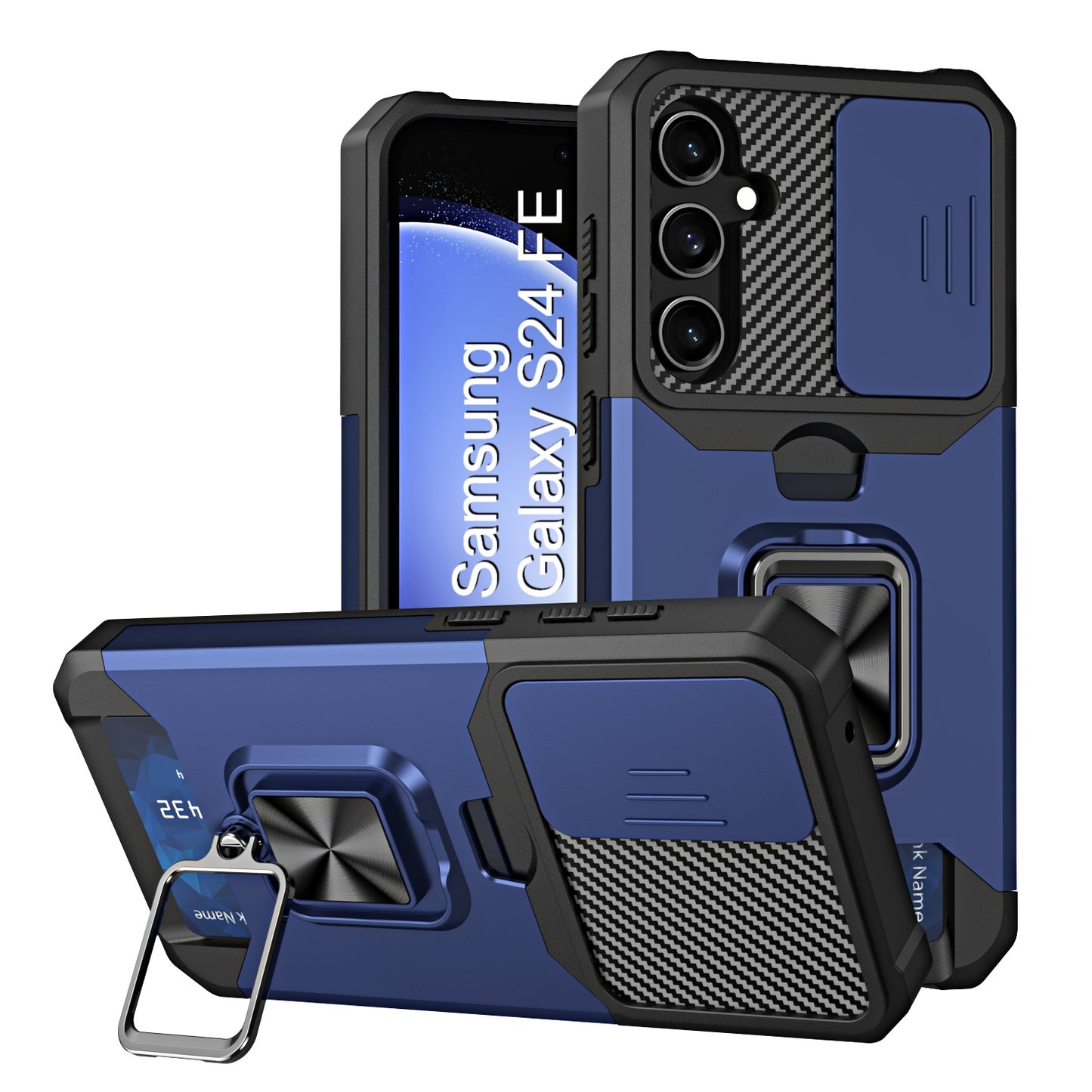 LuxuryKase Shockproof Armor Case | Slide Camera Cover | Hidden Card Slot | Rotating Ring Kickstand | Magnetic Car Mount Support | Military Grade Protection For iPhone & Samsung