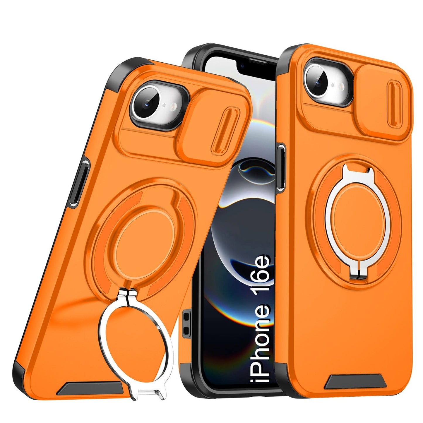 LuxuryKase Shockproof Magnetic Case with Slide Camera Cover | 360° Rotating Ring Kickstand | Mag-Safe Compatible | Rugged Armor Protection For iPhone Series
