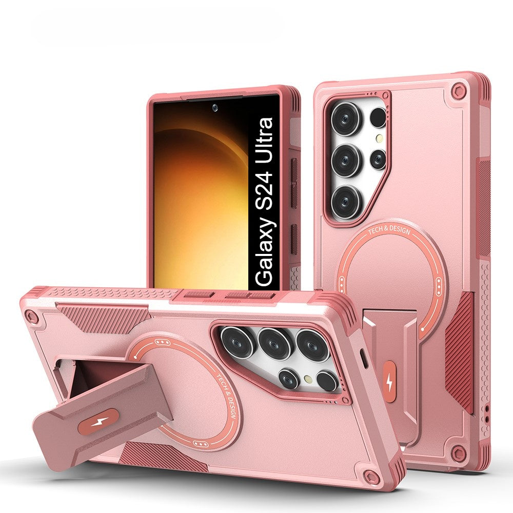 US LITE Back Cover with Portable Kickstand | Mag-Safe Compatible Magnetic Case | Shockproof Military Grade Protection | Rugged Armor Design Phone Cover For iPhone & Samsung