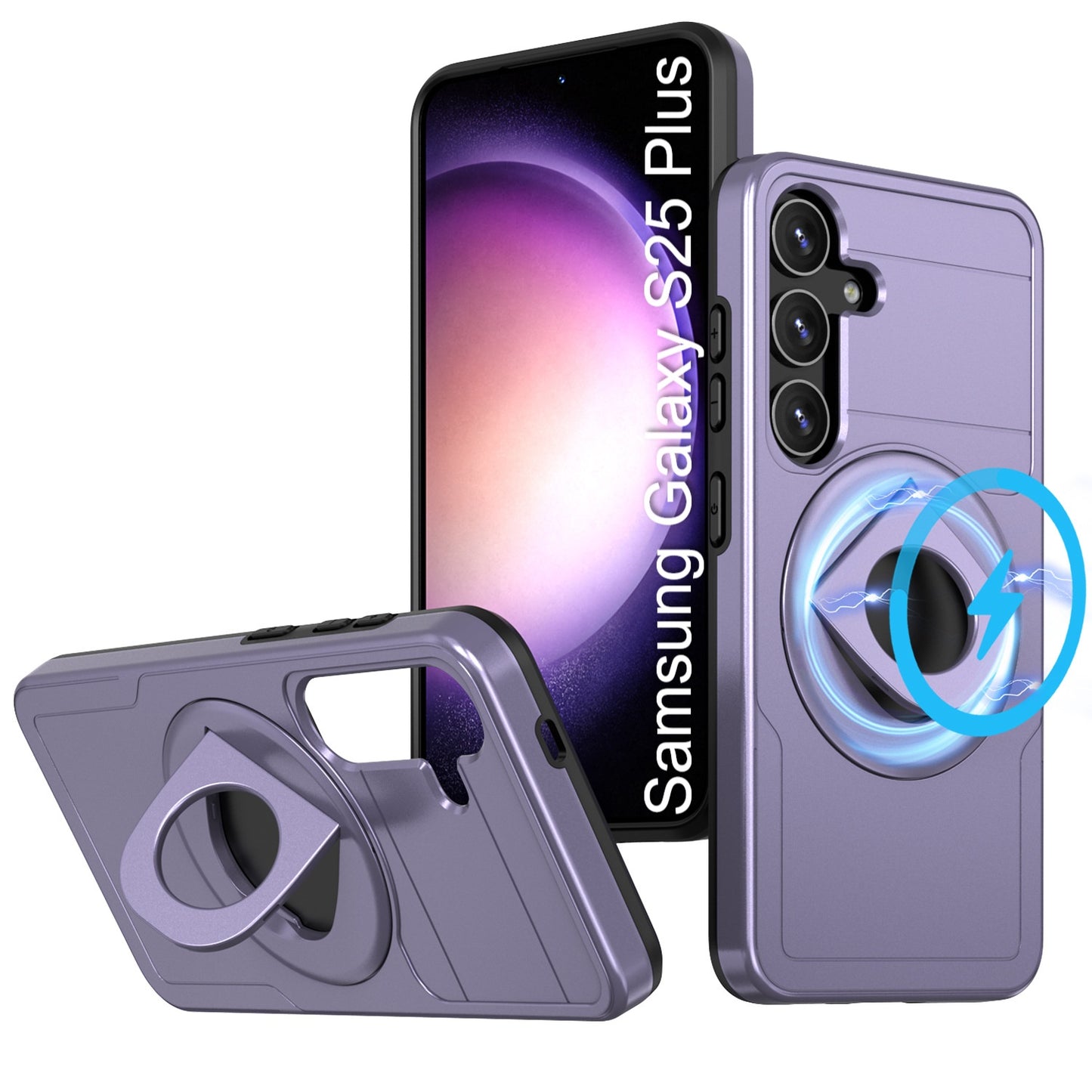 LuxuryKase Shockproof Rugged Back Cover | Heavy Duty Armor Case with MagSafe Compatible 360° Ring Holder | Finger Ring Kickstand | Drop Protection For Samsung Series