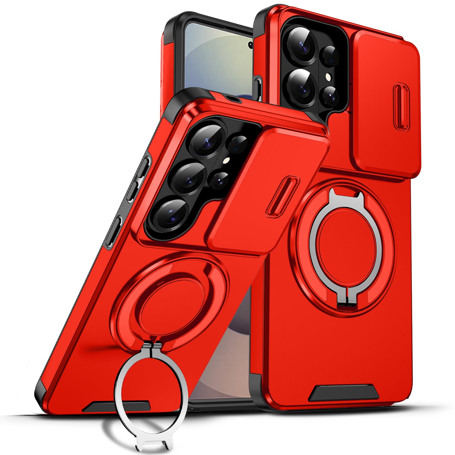 LuxuryKase Shockproof Case with Slide Camera Cover | 360° Rotating Ring Kickstand | Rugged Armour Protection For Samsung Series