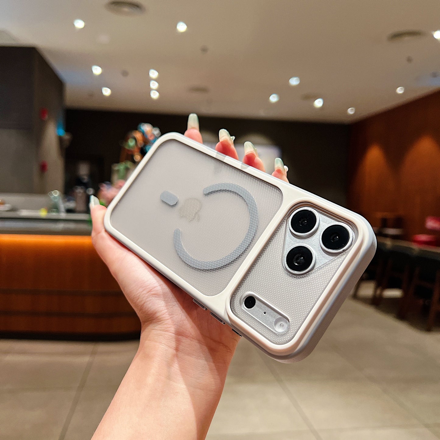LuxuryKase Hybrid Clear Translucent Case | Matte Dotted Hard PC Back | TPU Textured Grip Frame | Metallic Buttons | Raised Camera Protection | MagSafe Compatible For iPhone