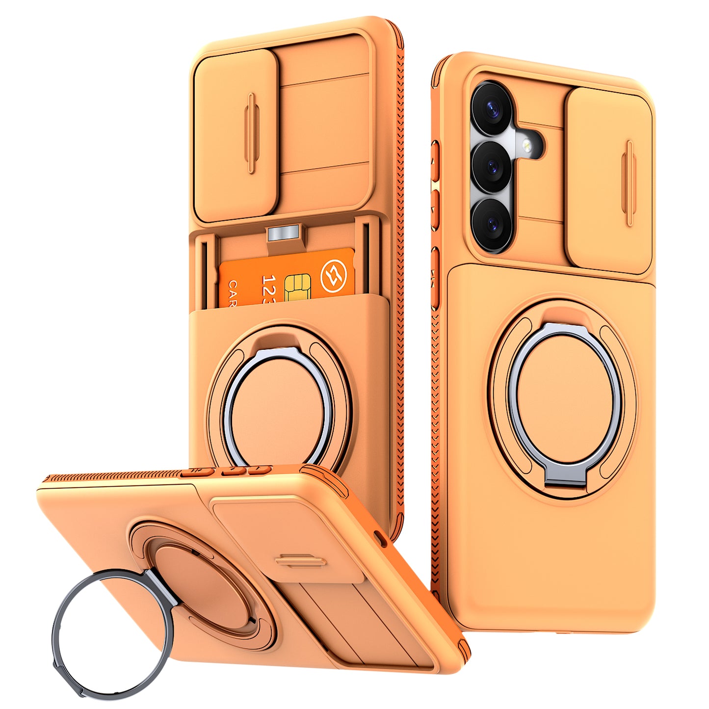 LuxuryKase Magnetic Card Holder Back Cover | Slide Camera Cover Protection | 360° Rotating & 120° Adjustable Kickstand | Shockproof Hard PC Back + Soft TPU Bumper For iPhone & Samsung Series
