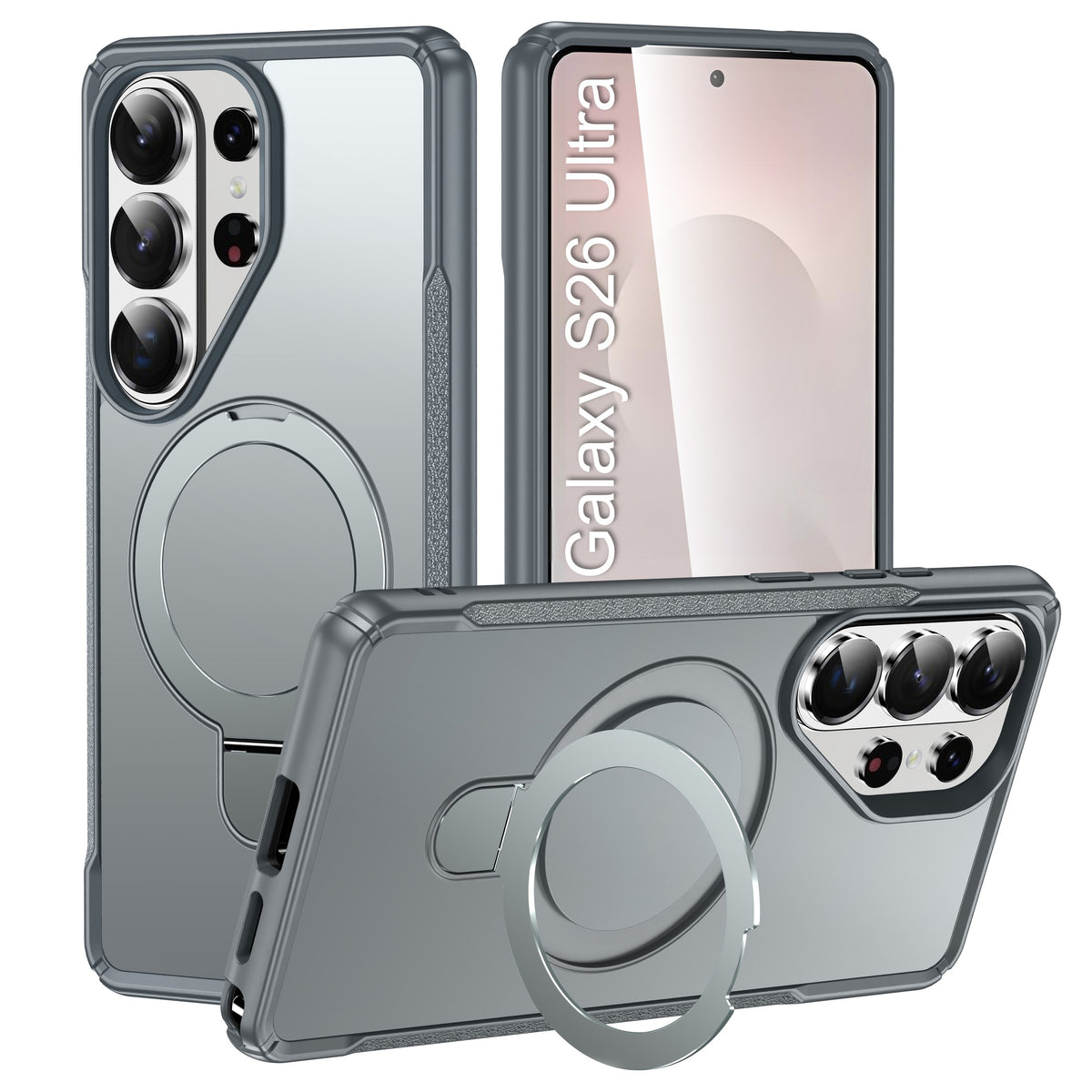 LuxuryKase Shockproof Back Cover with 90° Rotating Ring Kickstand | Mag-Safe Compatible | Rugged Armor Protection Case For iPhone & Samsung Series
