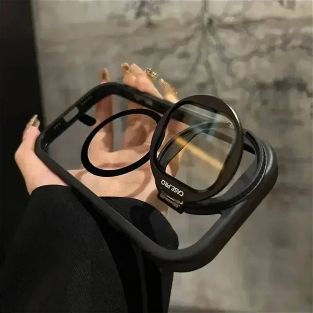 LuxuryKase Magnetic Transparent Back Case | Shockproof Hard PC Bumper Cover with Camera Lens Guard Kickstand | Mag-Safe Support For iPhone 15 & 16 Series