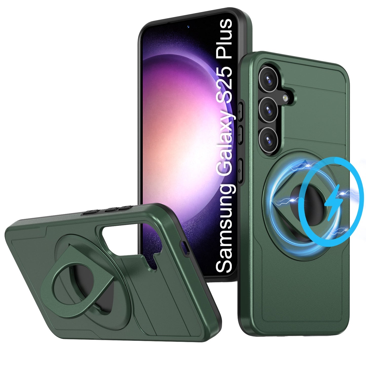 LuxuryKase Shockproof Rugged Back Cover | Heavy Duty Armor Case with MagSafe Compatible 360° Ring Holder | Finger Ring Kickstand | Drop Protection For Samsung Series