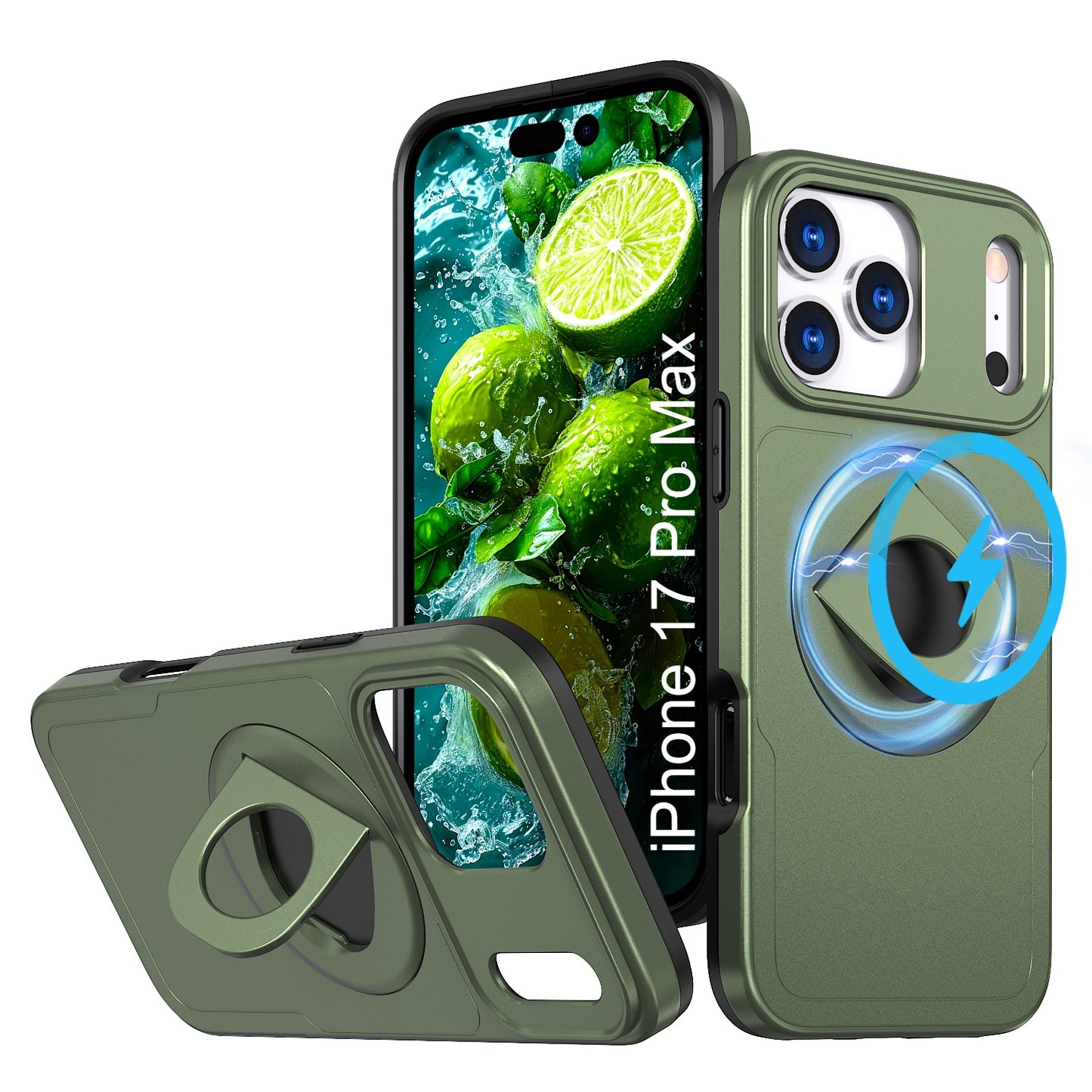 LuxuryKase Shockproof Rugged Back Cover | Heavy Duty Armor Case with MagSafe Compatible 360° Ring Holder | Finger Ring Kickstand | Drop Protection For iPhone & Samsung Series