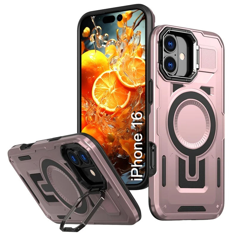 LuxuryKase Rugged Shockproof Magnetic Case with Kickstand | Dual Layer TPU+PC Protection | Mag-Safe Compatible | Camera Guard | Extreme Drop Resistance For iPhone Series