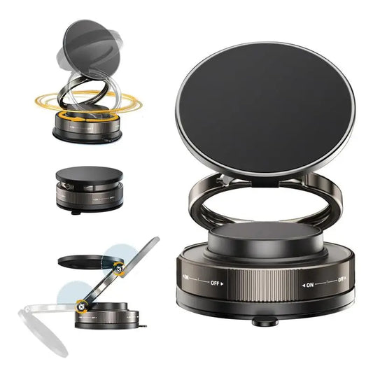 US LITE Magnetic Foldable Mobile Phone Stand with 360° Rotation | Strong Suction Cup | Adjustable Holder for Desk, Kitchen, Bathroom | Compatible with All Phones – Black
