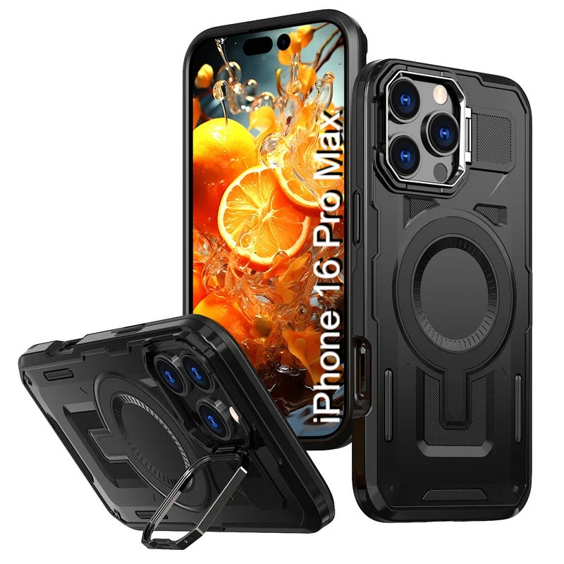 LuxuryKase Rugged Shockproof Magnetic Case with Kickstand | Dual Layer TPU+PC Protection | Mag-Safe Compatible | Camera Guard | Extreme Drop Resistance For iPhone Series