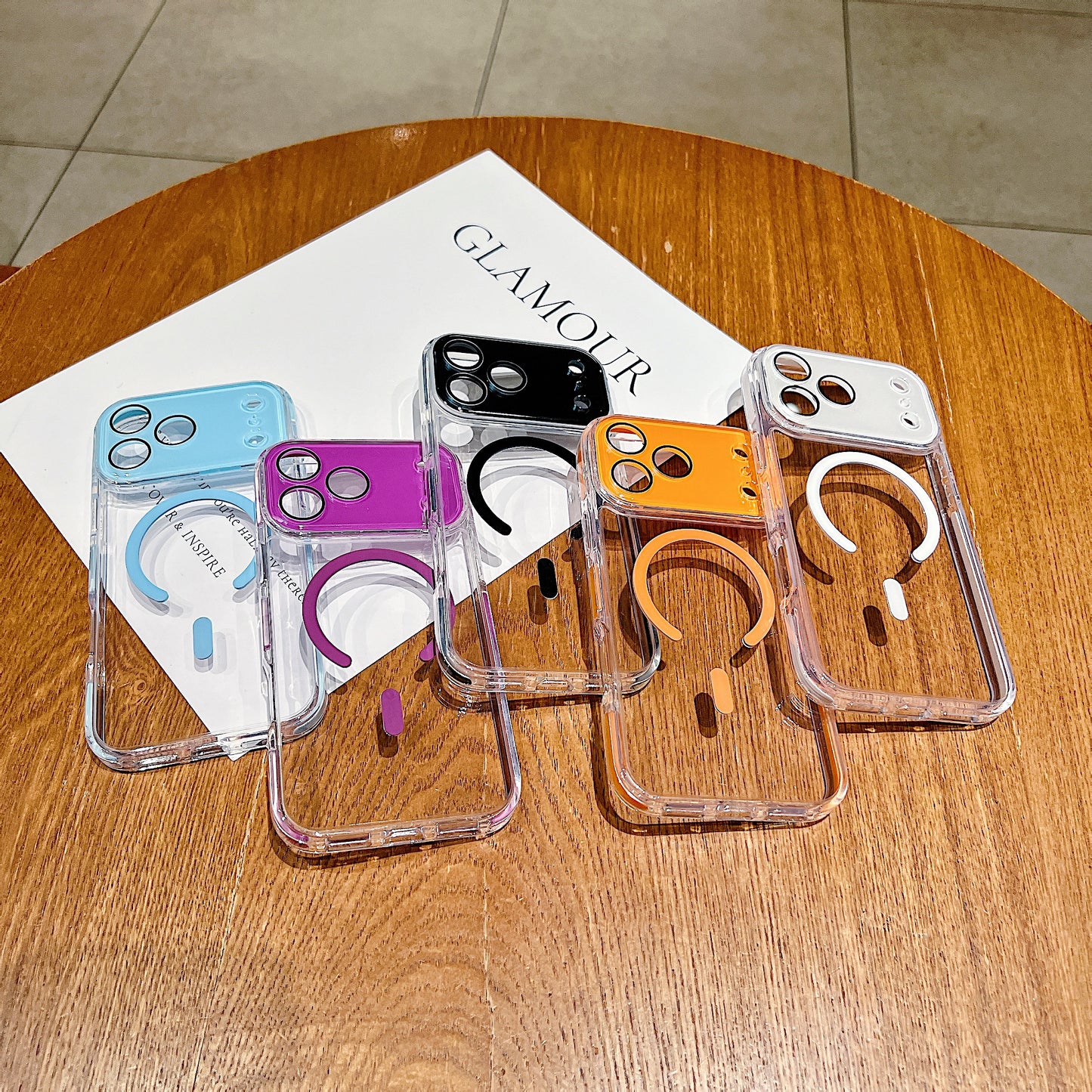 LuxuryKase Magnetic Crystal Clear Case | Colored Edges & Mag-Safe Ring | Built in Camera Lens Protection | Anti Yellow Transparent Bumper | Scratch Resistant For iPhone