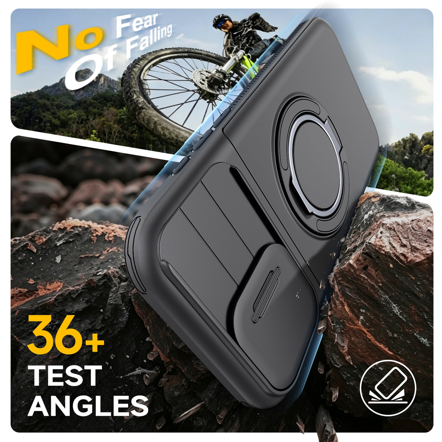 LuxuryKase Magnetic Card Holder Back Cover | Slide Camera Cover Protection | 360° Rotating & 120° Adjustable Kickstand | Shockproof Hard PC Back + Soft TPU Bumper For iPhone & Samsung Series