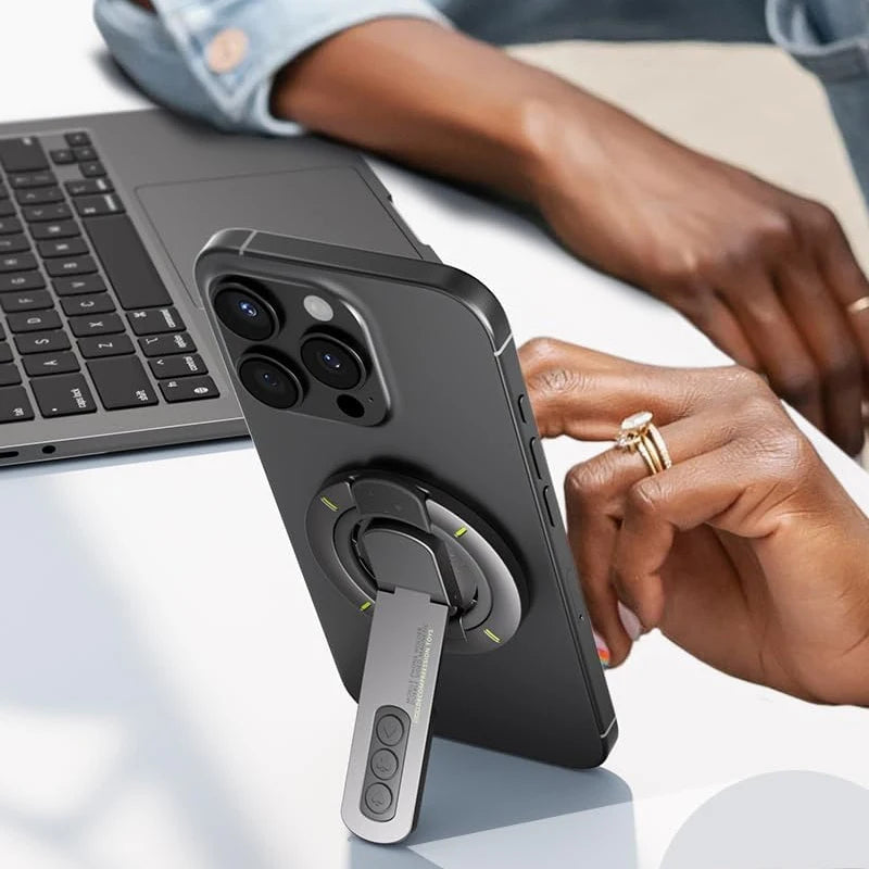 US LITE 360° Magnetic Mobile Stand with Fidget Button Grip | Foldable Kickstand Holder | Adjustable Viewing Angles | Dual Magnet Mount | Soft Silicone Grip Loop for All Smartphones