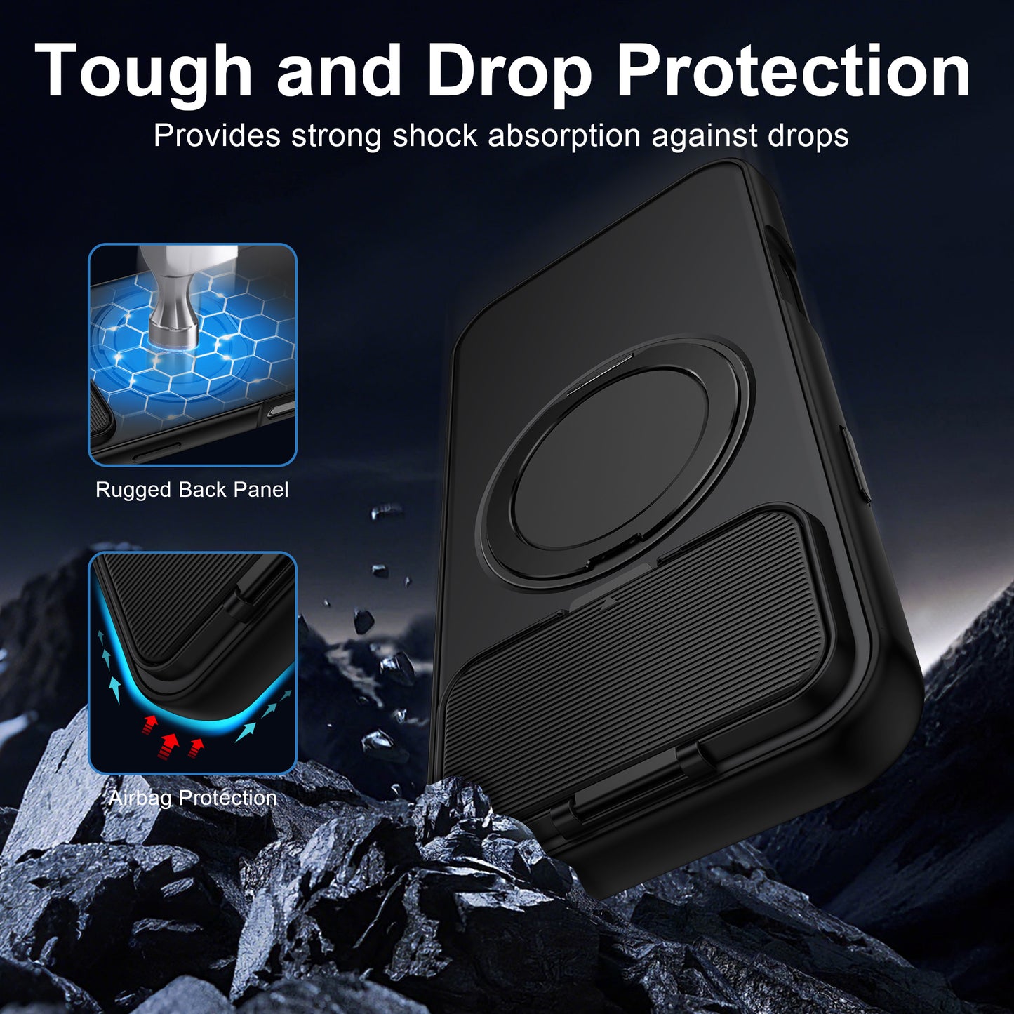 LuxuryKase Tough Armour Magnetic Case | 360° Rotating Ring Stand | Flip Camera Protection Cover | Raised Edges | Drop Protection | MagSafe Compatible For iPhone & Samsung Series