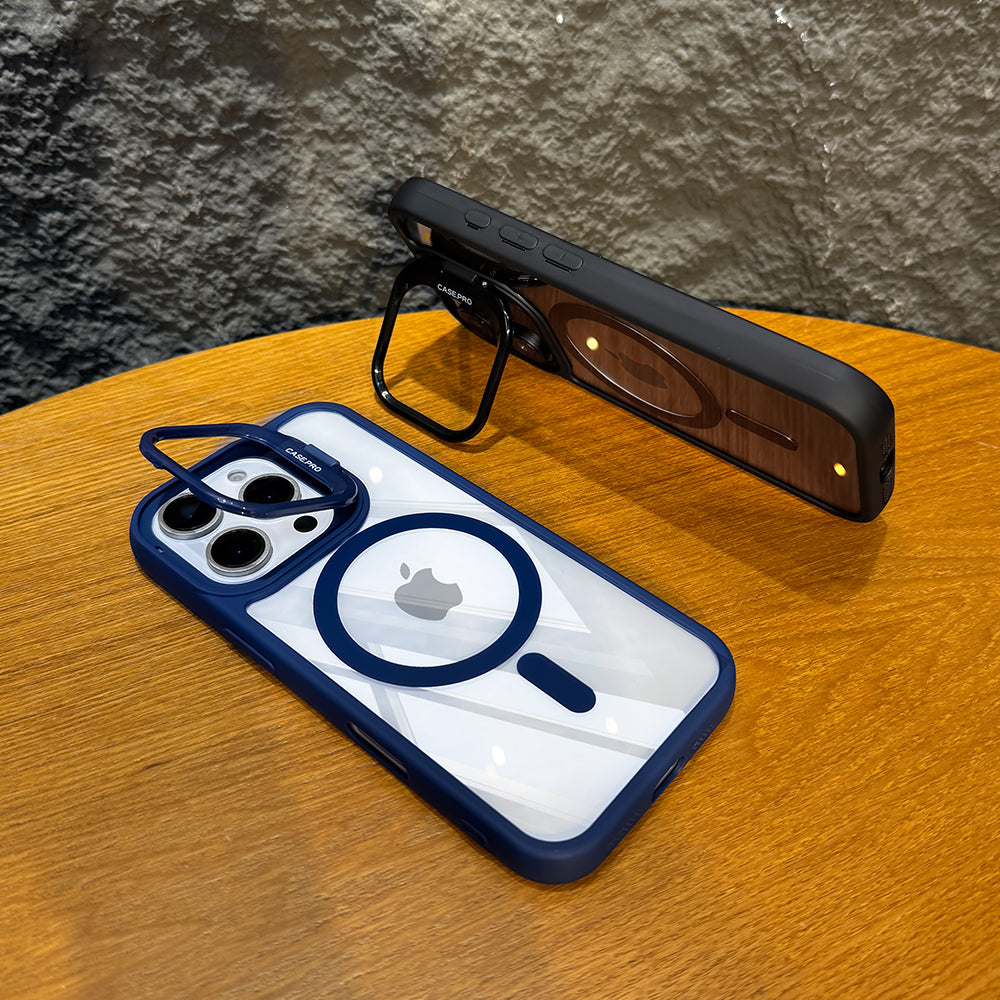 LuxuryKase Mag-Safe Shockproof Case for iPhone 16 Pro Max with Rotating Camera Guard Stand | Military Grade Drop Protection | Transparent Hard Back Cover with Wireless Charging
