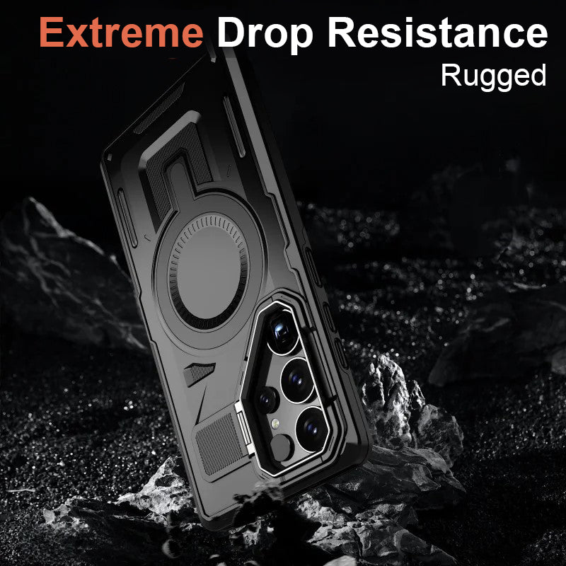 LuxuryKase Rugged Shockproof Magnetic Case with Kickstand | Dual Layer TPU+PC Protection | Mag-Safe Compatible | Camera Guard | Extreme Drop Resistance For Samsung Series