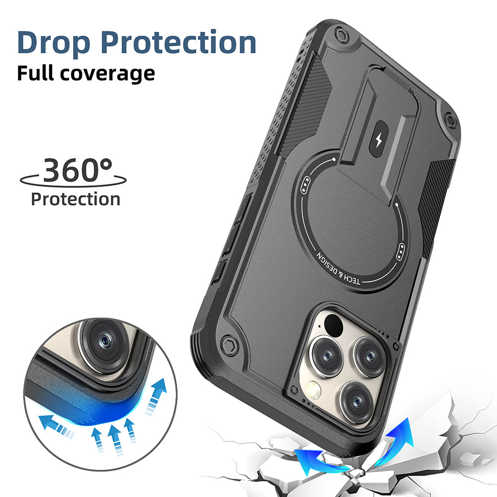 US LITE Back Cover with Portable Kickstand | Mag-Safe Compatible Magnetic Case | Shockproof Military Grade Protection | Rugged Armor Design Phone Cover For iPhone & Samsung Series