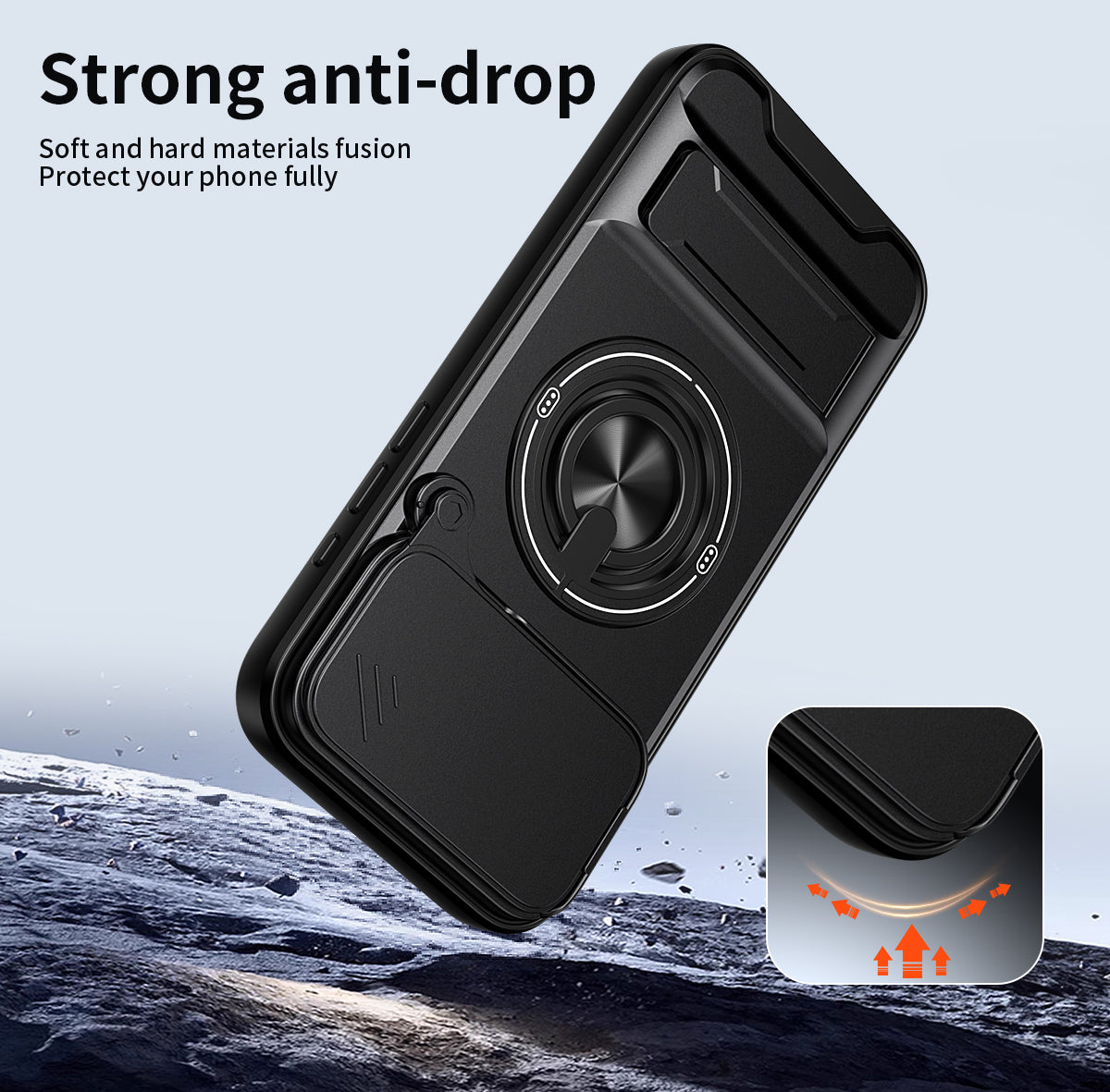 LuxuryKase Magnetic Armour Case | MagSafe Compatible | Sliding Camera Cover | 360° Finger Ring Holder | Built-In Bracket Stand | Hard PC Back & Soft TPU Bumper For iPhone & Samsung Series